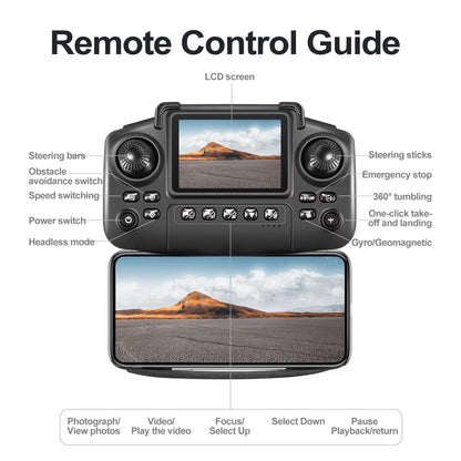 Foldable HD Dual Camera Quadcopter Drone with Inbuilt Screen Controller & Optical Flow Hovering & Mobile App Control