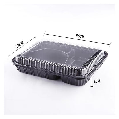 5-Compartment Disposable Plastic Food Container Box - 26 x 20 x 6 cm