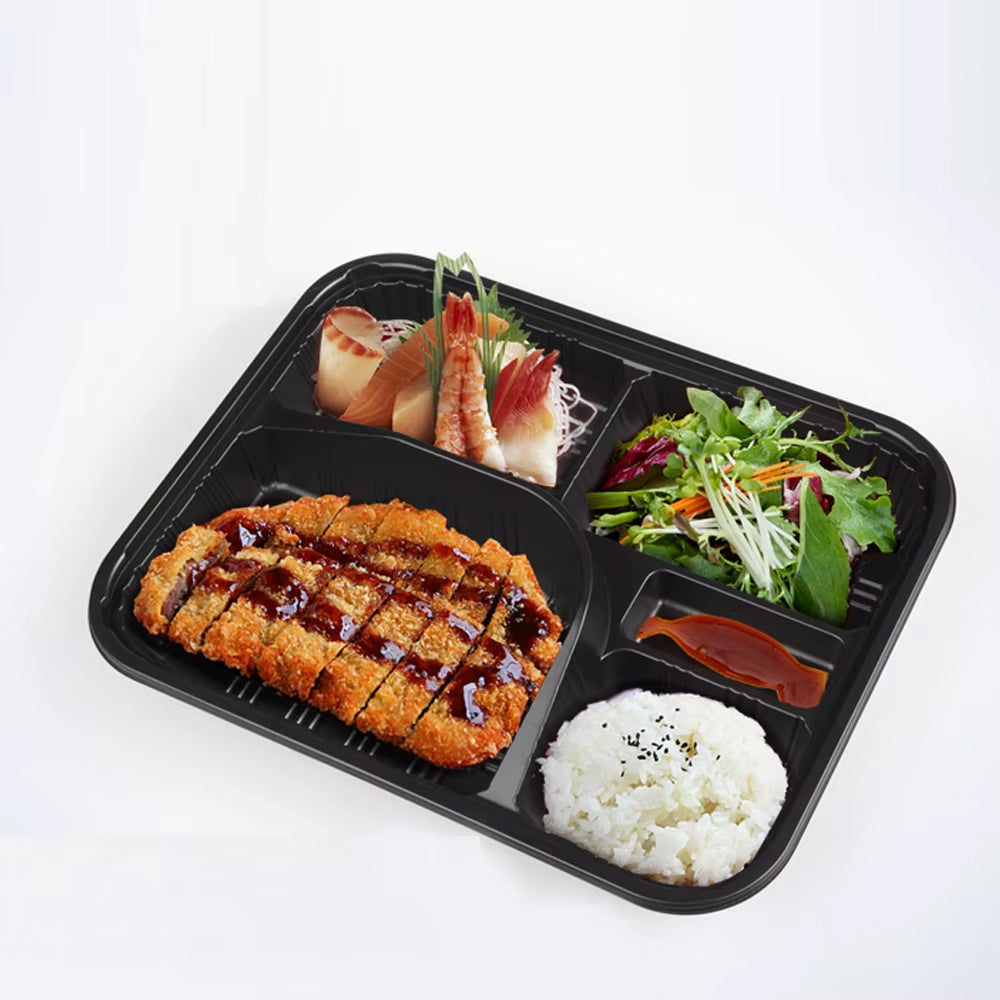 5-Compartment Disposable Plastic Food Container Box - 26 x 20 x 6 cm