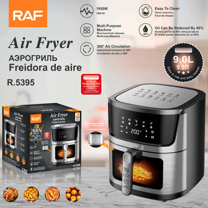 RAF 9L Digital Air Fryer with Touch Screen, 360° Hot Air Circulation, Oil-Free Cooking, Multipurpose Family-Sized Fryer - 1950W