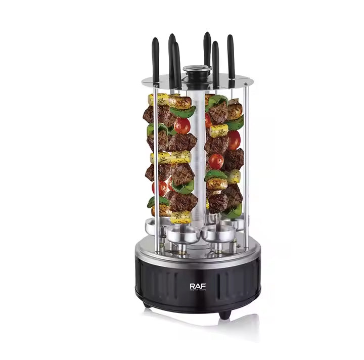 RAF Electric Skewers BBQ Machine with Automatic Rotation and 6 Skewers for Grilling - 1000W