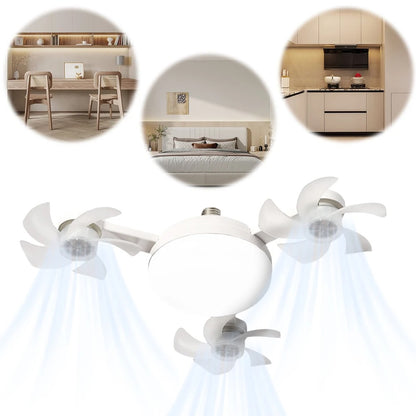 Drone Style Triple Head Ceiling Fan & LED Light with E27 Bulb Fit & Remote Control - Strong Wind & Energy Saving for Bedroom, Kitchen & Living Room