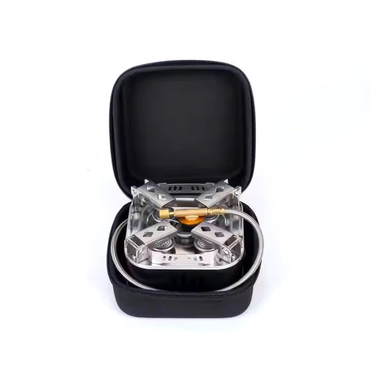 Powerful Five-Burner Camping Gas Stove with Storage Bag for Outdoors & Picnics - Windproof, Adjustable & Folding Design - 11000W