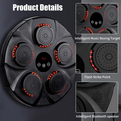 Intelligent Music Boxing & Punching Machine with Bluetooth Speaker, 9 Training Modes, Flash Strike Points, Adjustable Wall Mount Target for Fitness, Cardio & Training