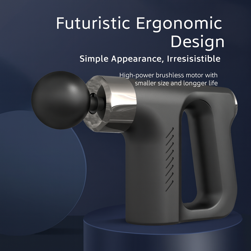 Deep Tissue Multifunctional Facial Massage Gun with 5-Speed Adjustment, Noise Reduction & 4 Interchangeable Heads for Muscle Recovery & Pain Relief