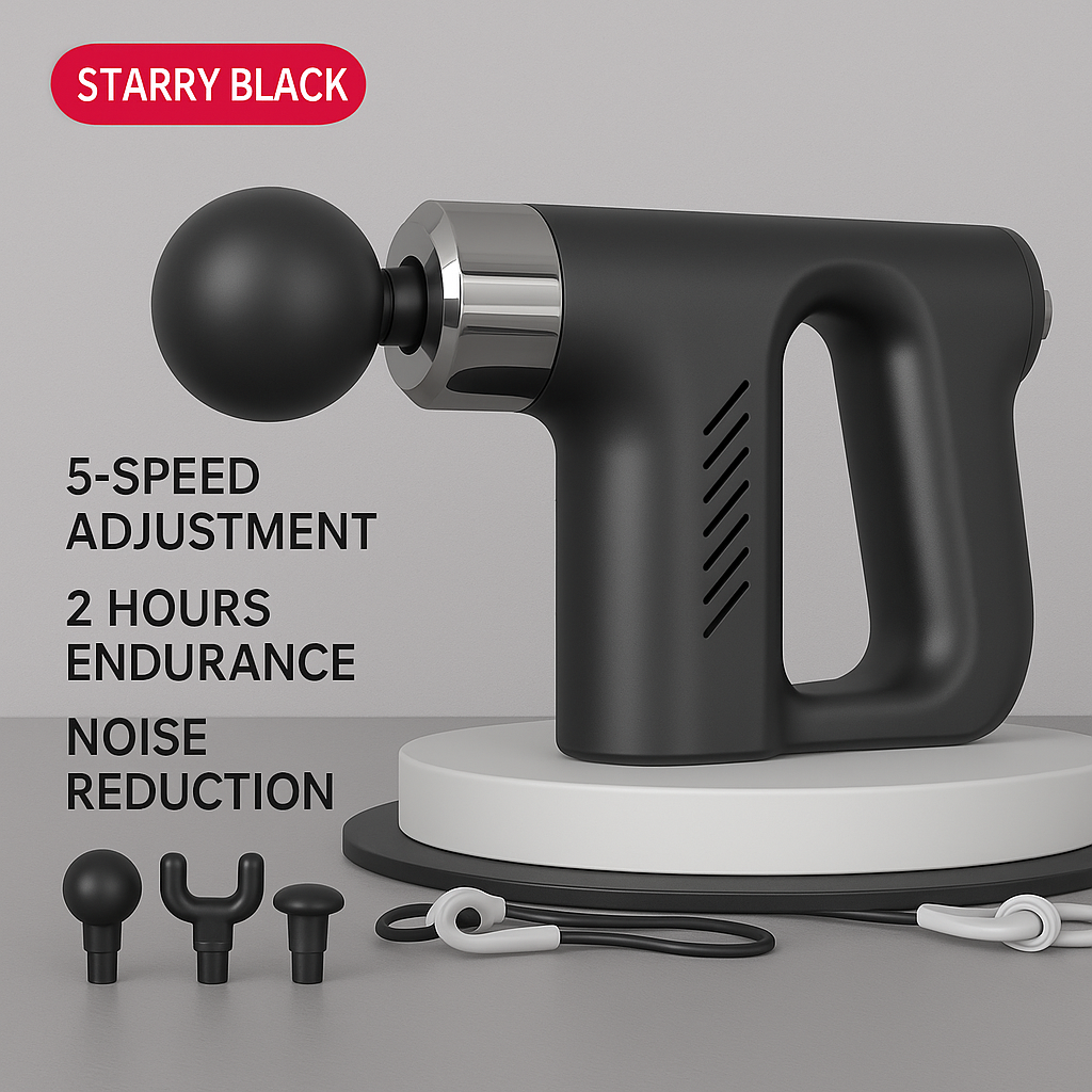 Deep Tissue Multifunctional Facial Massage Gun with 5-Speed Adjustment, Noise Reduction & 4 Interchangeable Heads for Muscle Recovery & Pain Relief