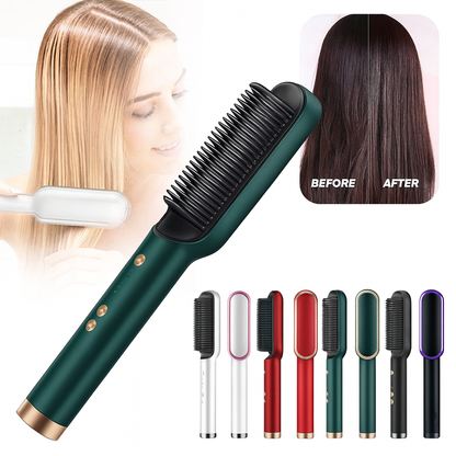 Professional Hair Straightening Hot Brush with 5 Temperature Levels, Anti-Scald Design & Dual Straightener Curler Function for All Hair Types