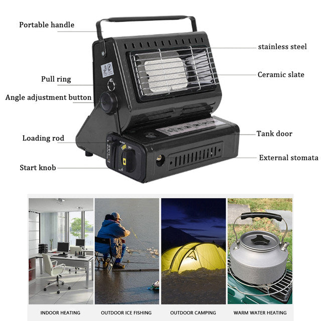 2-in-1 Portable Camping Heater & Stove with Handle for Outdoor & Home