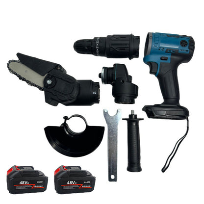 3-IN-1 Heavy Duty 48V Cordless Power Tools Combo Kit with Electric Drill, Angle Grinder & Mini Chain Saw, Fast Charger & Protective Carry Case