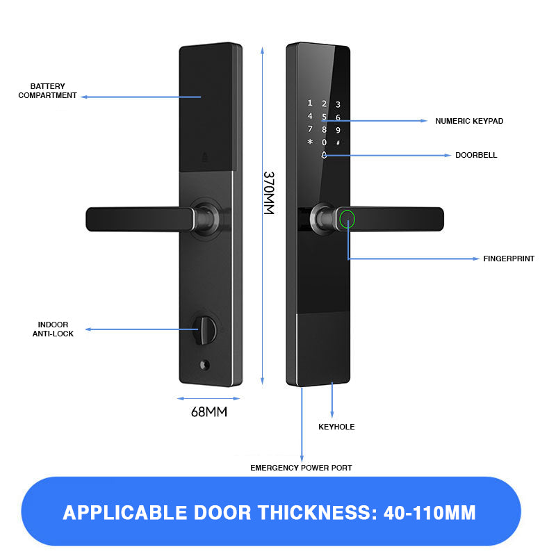 4-in-1 Smart Electronic Door Lock with Biometric, Card, Password & Manual Key Access