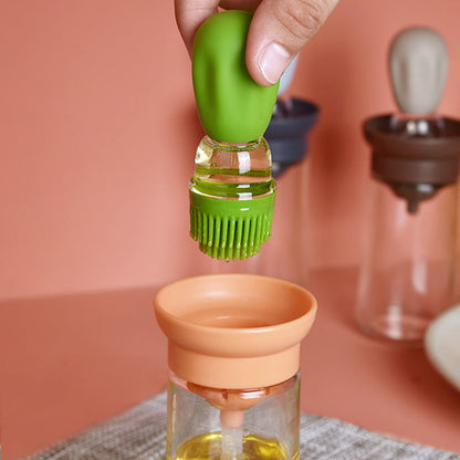 2-in-1 Oil Dispenser Bottle with Silicone Dropper & Brush with Scale and Lid for Accurate Cooking, Baking, Grilling & Basting