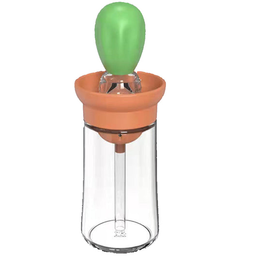 2-in-1 Oil Dispenser Bottle with Silicone Dropper & Brush with Scale and Lid for Accurate Cooking, Baking, Grilling & Basting