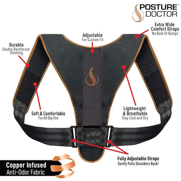 Adjustable Copper Infused Posture Corrector Brace for Back, Neck & Shoulder Support with Anti-Odor Fabric – Lightweight, Breathable & Invisible Under Clothing