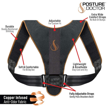 Adjustable Copper Infused Posture Corrector Brace for Back, Neck & Shoulder Support with Anti-Odor Fabric – Lightweight, Breathable & Invisible Under Clothing