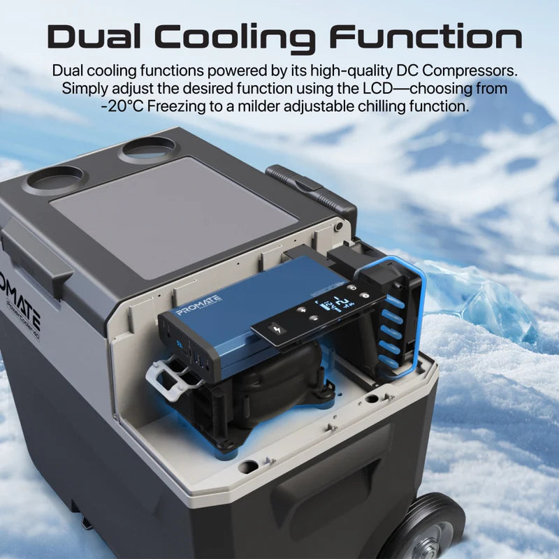 ثلاجة Promate CoolFast صغيرة محمولة للاستخدام الخارجي بسعة 40 لترًا مع حزمة طاقة 52000 مللي أمبير في الساعة