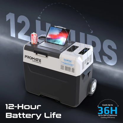 ثلاجة Promate CoolFast صغيرة محمولة للاستخدام الخارجي بسعة 40 لترًا مع حزمة طاقة 52000 مللي أمبير في الساعة