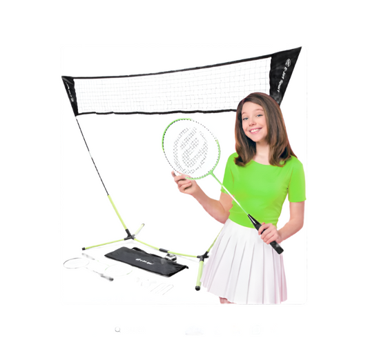 Badminton Net Rackets Shuttlecocks Combo Set - Portable & Instant Setup (Backyard Fun, Beach Park Picnic Outdoor Games), Green, 5.1 x 7.8Ft