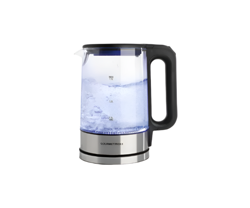 GOURMETmaxx Glass kettle made of stainless steel with blue LED lighting