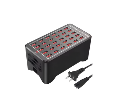 30-Port USB Charging Station with Fast Charging, Smart Ports, and Fireproof Material - 200W