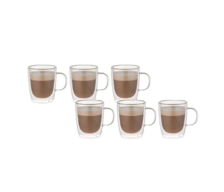 Aramoro 6 Pcs Set 360 ML Borosilicate Double Wall Glass Mug