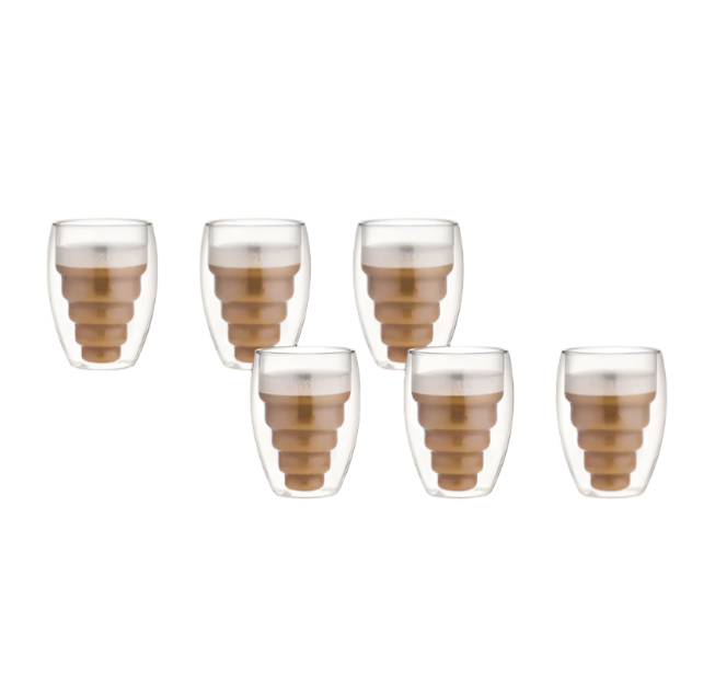 Aramoro 6 Pcs Set 250 ML Borosilicate Double Wall Glass Tumbler