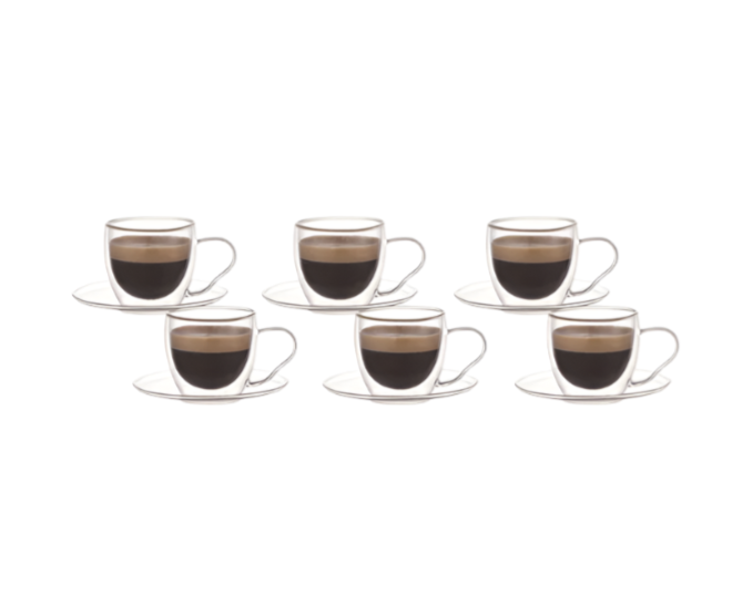 Aramoro 12 Pcs Set 90ML Borosilicate Double Wall Glass (6 Cups + 6 Saucer)