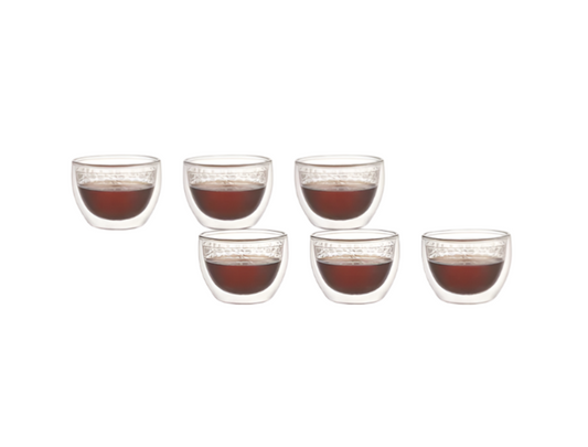 Aramoro 6 Pcs Set 70 ML Borosilicate Double Wall Cawa Cup with Gold Decal