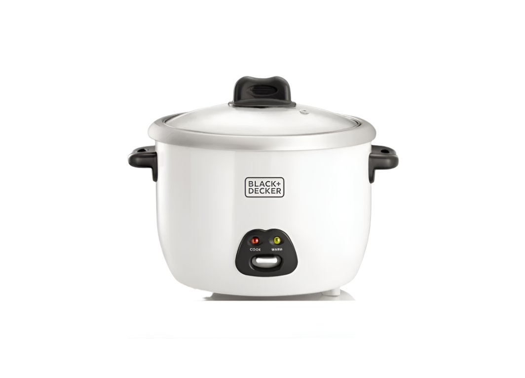 BLACK+DECKER Rice Cooker with Steaming Tray, Glass Lid 700W, 1.8L