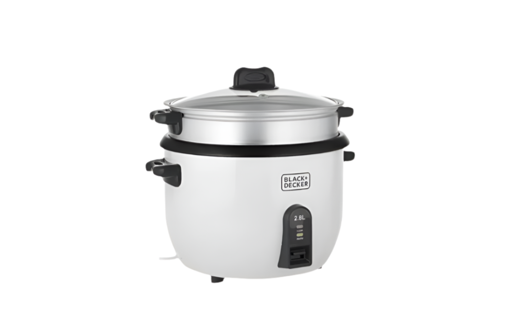 BLACK+DECKER Rice Cooker with Steaming Tray, Glass Lid 1100W, 2.5L