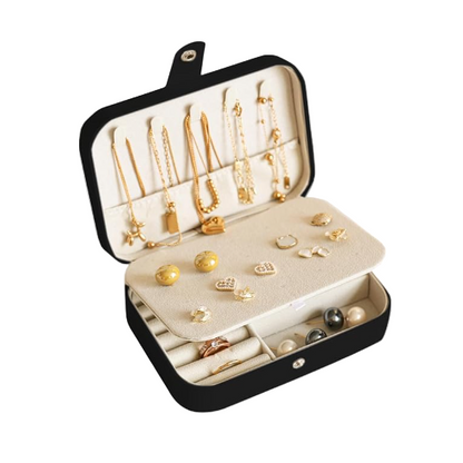 Mini Jewelry Box, 16x11.5x5cm Small Travel Jewelry Organizer, Portable Display Storage Box for Stud Earrings, Rings, Necklaces, Bracelets (Black)