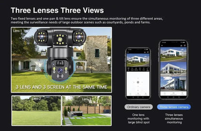 كاميرا مراقبة خارجية ذكية تعمل بالطاقة الشمسية بتقنية 4G مع شحن مزدوج، وتدوير 355 درجة وإمالة 90 درجة، وكشف الحركة، وصوت ثنائي الاتجاه، ورؤية ليلية عالية الدقة متعددة الشاشات