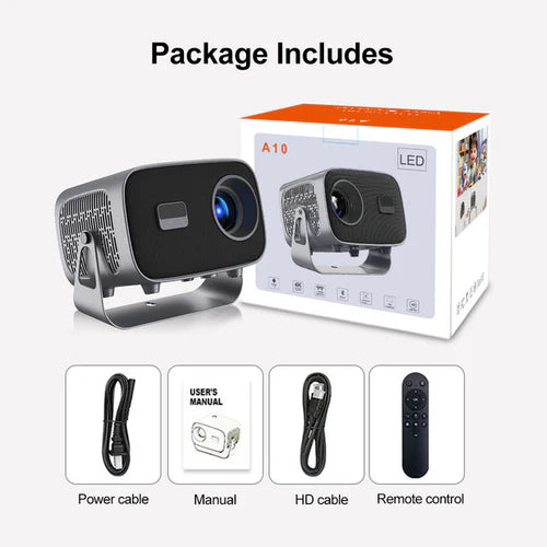 A10 Smart Android 4K WiFi Projector with Built-in Speaker, 200 Lumens, Bluetooth 5.0 with HDMI & Dual USB Ports