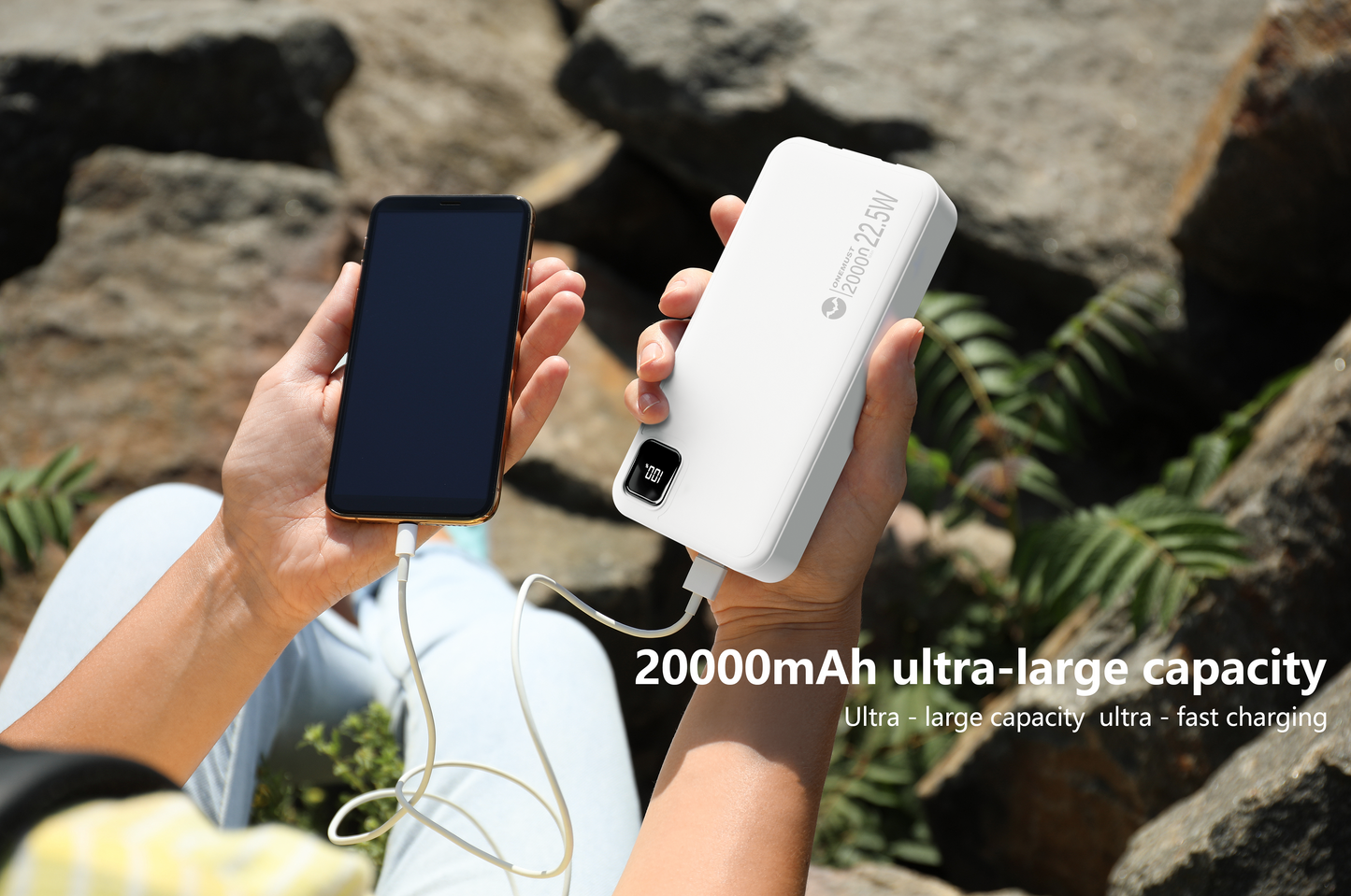 السعة 20000 مللي أمبير/ساعة/3.7 فولت، اللون: أسود/أبيض