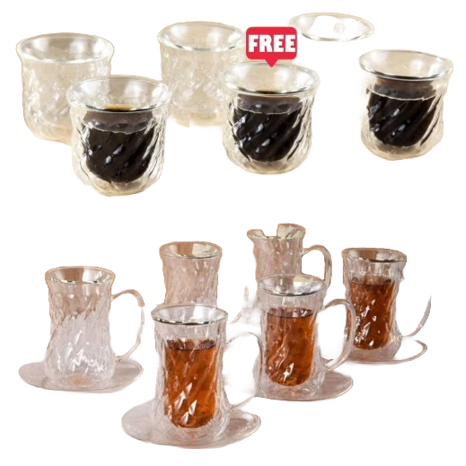 Mooloom 12 Pcs set Handmade Borosilicate Glass Double Wall 120 ML Teacup (6 Cups + 6 Saucer)