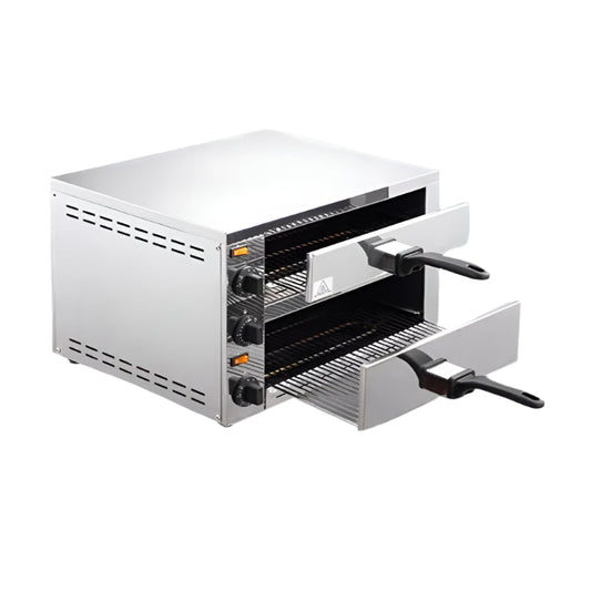 Double Tray Stainless Steel Electric Pizza Oven - 3.2KW - 50x48.5x35 cm