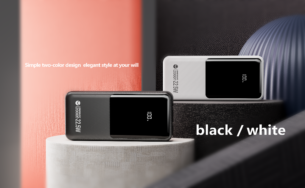 السعة 20000 مللي أمبير/ساعة/3.7 فولت، اللون: أسود/أبيض