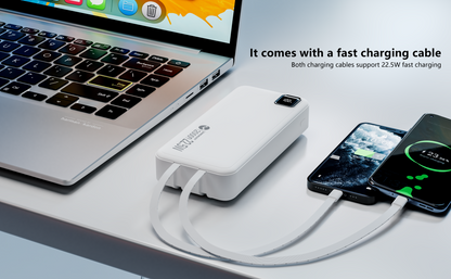 السعة 20000 مللي أمبير/ساعة/3.7 فولت، اللون: أسود/أبيض