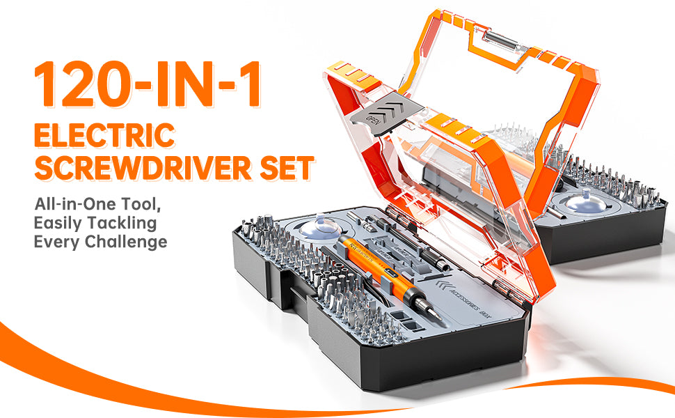 120-in-1 Multifunctional Electric Screwdriver Set with 500mAh Rechargeable Battery, 150RPM Speed, Type-C Charging, Precision Bits & Portable Tool Case