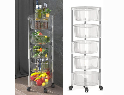 Transparent Multi Layer Rotating Storage Basket Rack with Removable Baskets