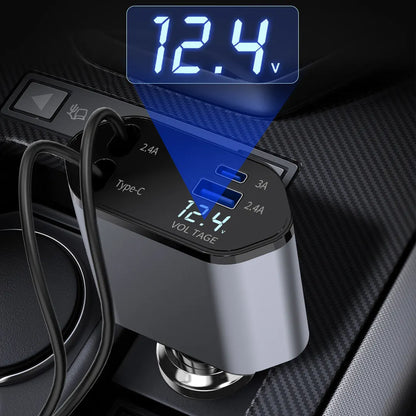 Retractable Car Charger 120 W (4‑in‑1)